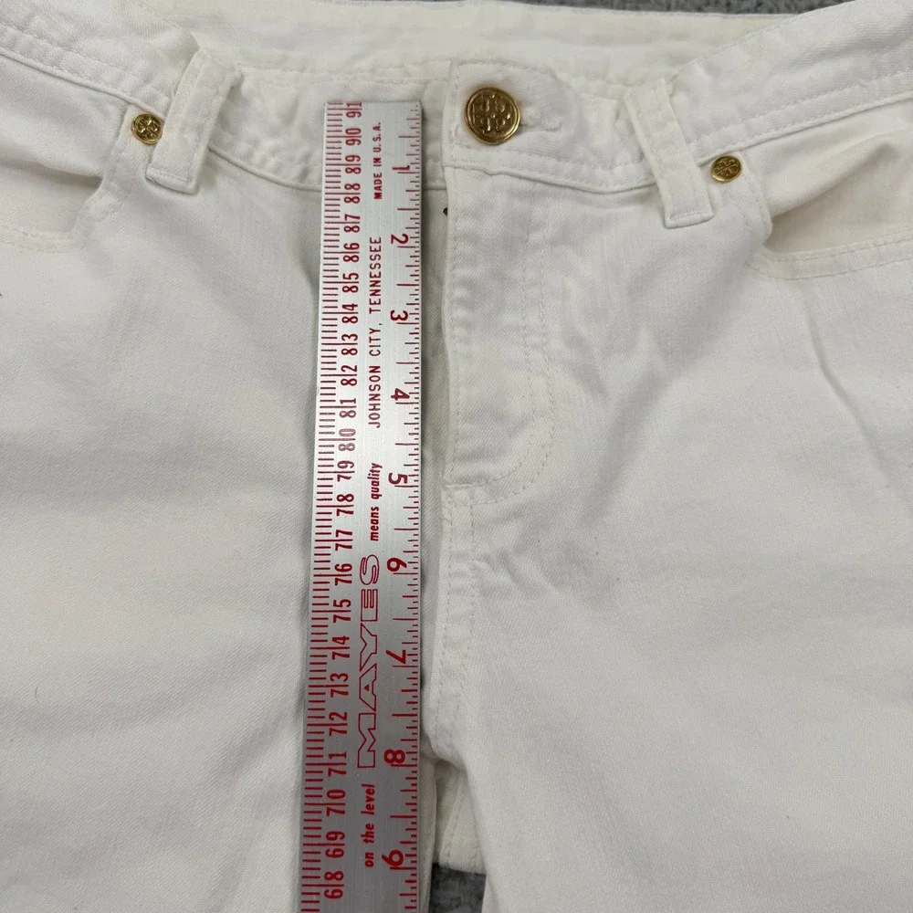 Tory Burch Womens White Cropped Jeans Straight Leg Logo Pockets Size 29